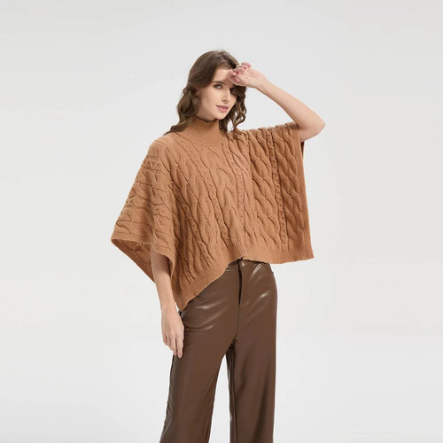 Women high neck cable poncho - women's,